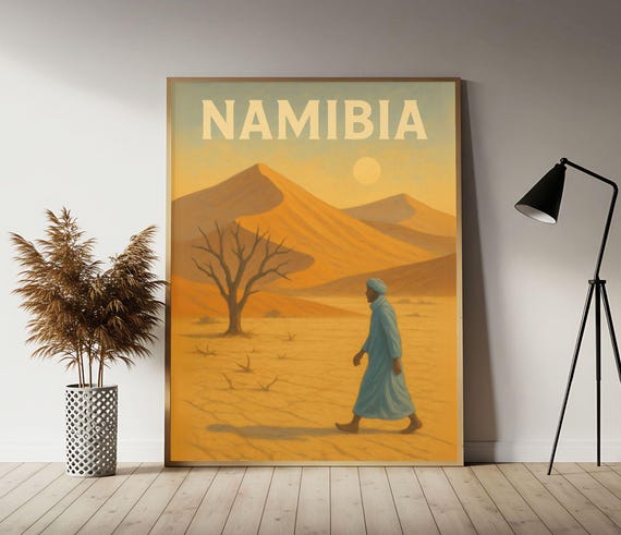 Namibia Desert Travel Poster Namibian Wall Art Print Vintage Decor