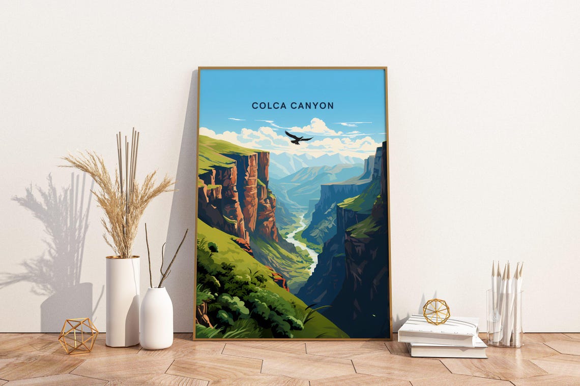 Colca Canyon Peru Condor Soaring Over Red Cliffs Travel Poster