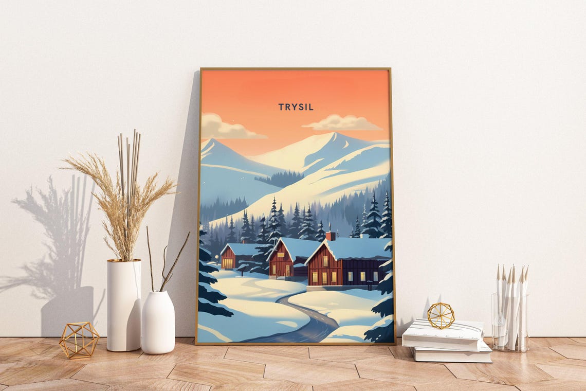 Trysil Norway Snowy Winter Cabin Mountain Landscape Art Poster