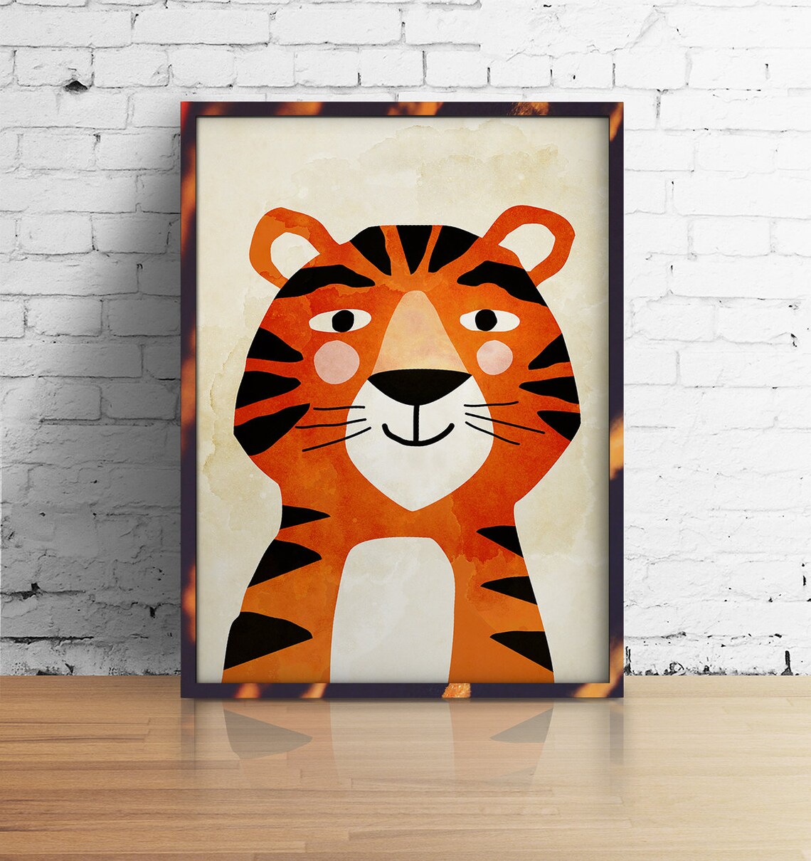 Cute Smiling Tiger Face Orange Watercolor Nursery Kids Room Art Poster - Image 4