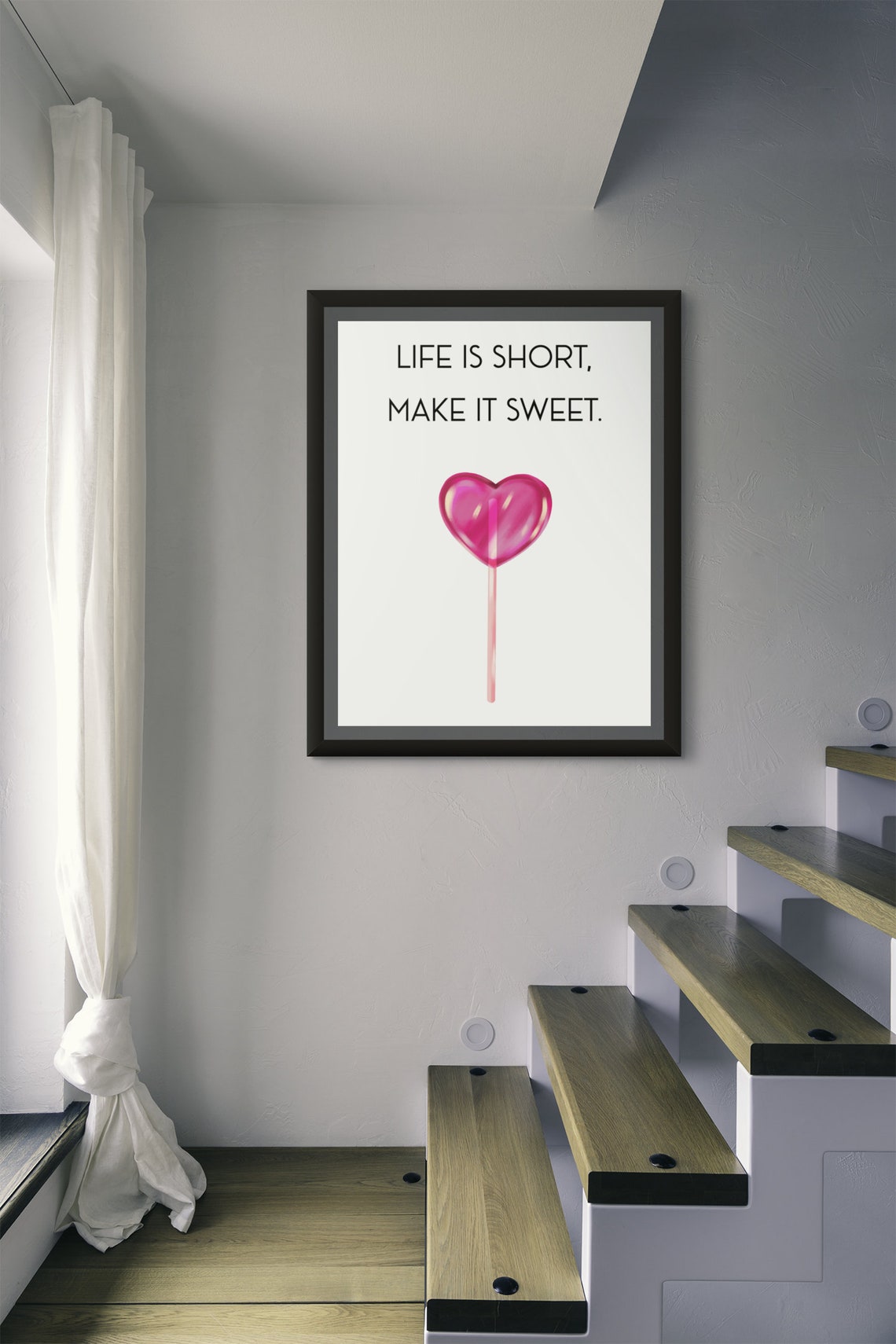 Life Is Short Make It Sweet Glossy Pink Heart Lollipop Poster - Image 2