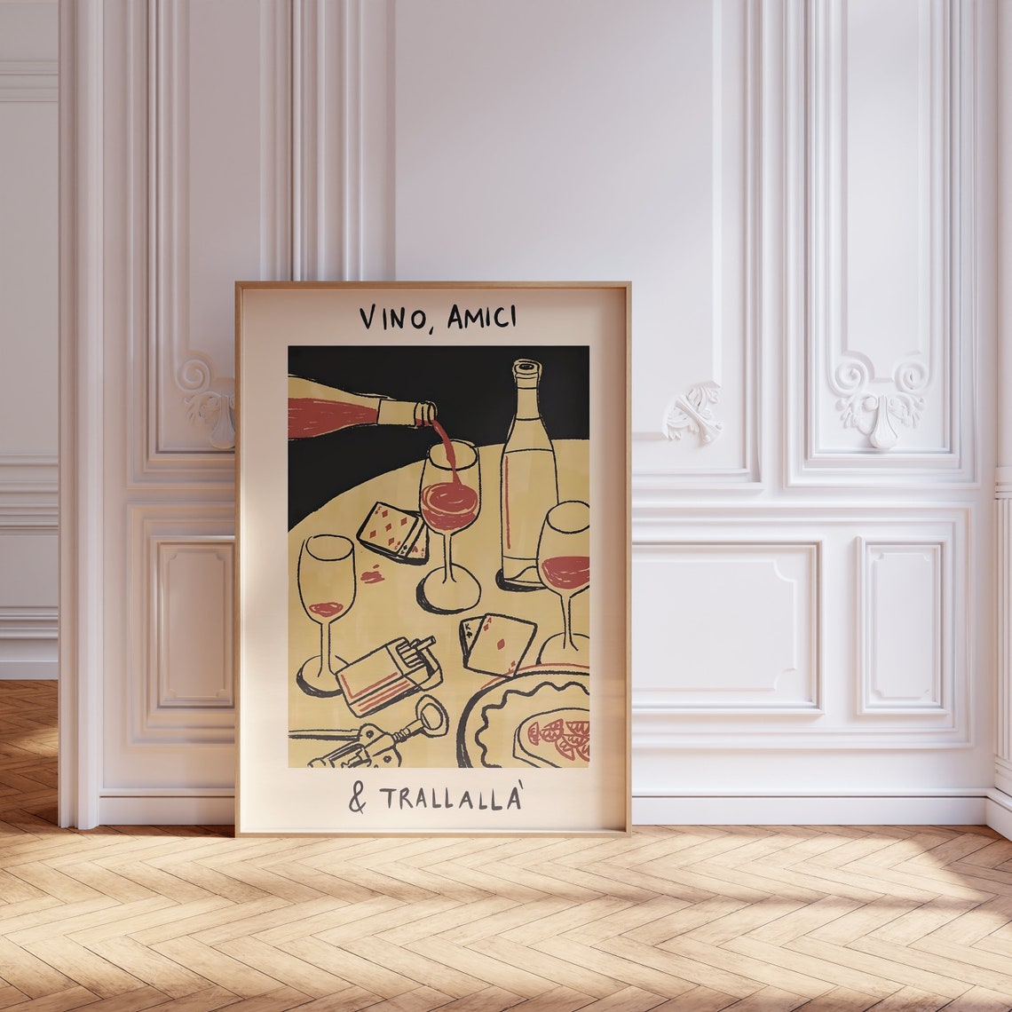 Vino Amici Trallalla Italian Wine Party Retro Kitchen Art Poster