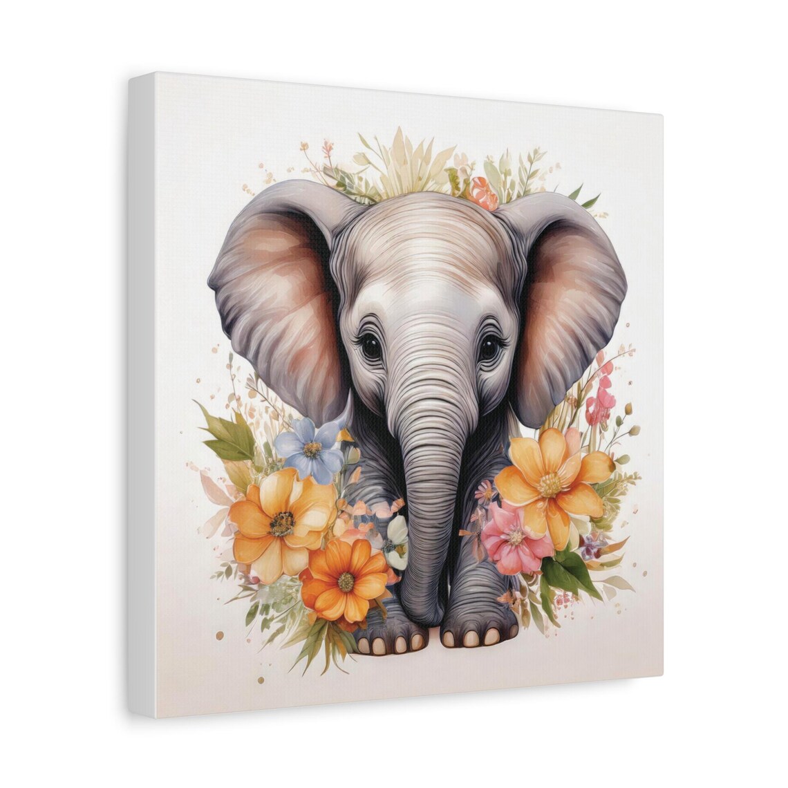 Baby Elephant With Watercolor Flowers Cute Nursery Animal Poster - Image 3
