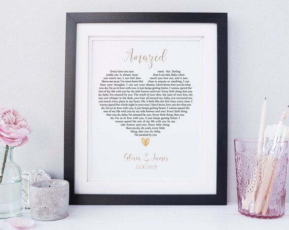 Amazed Lonestar Heart Shaped Song Lyrics Anniversary Gift Poster