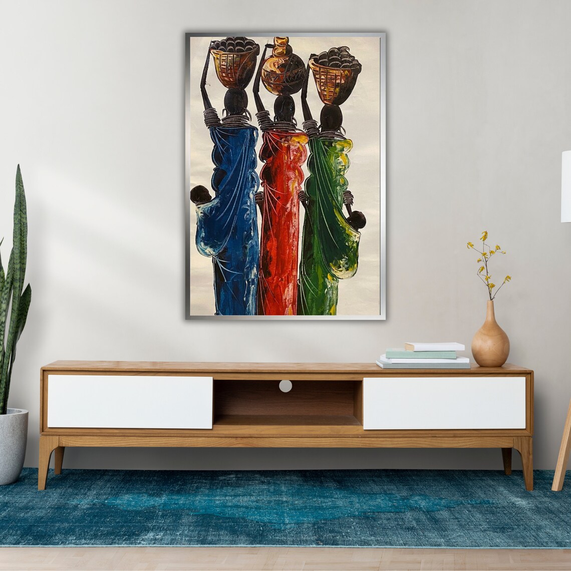 African Women Carrying Baskets Heads Colorful Dresses Art Poster - Image 2