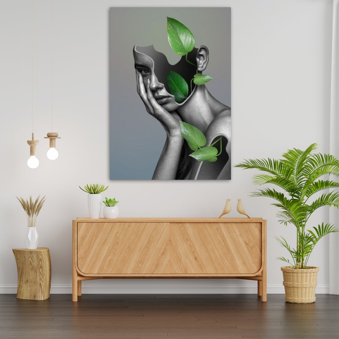 Surreal Woman Portrait Green Leaves Abstract Double Exposure Art Print - Image 4