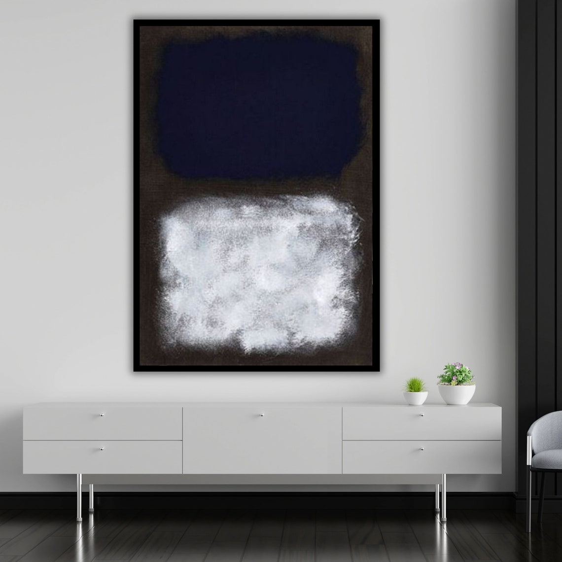 Black White Abstract Color Field Misty Monochrome Modern Print - Image 4