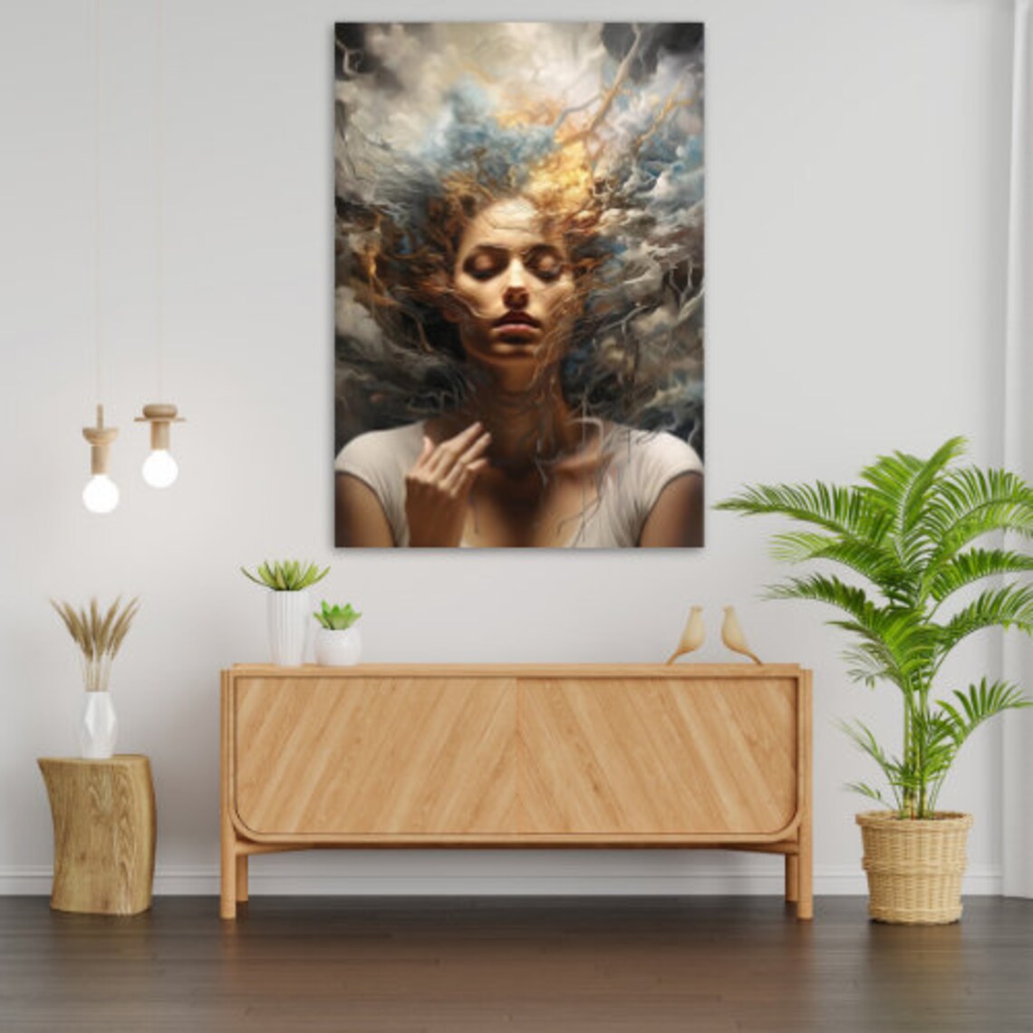 Surreal Woman Portrait Storm Cloud Hair Dreamlike Ethereal Art Print - Image 2