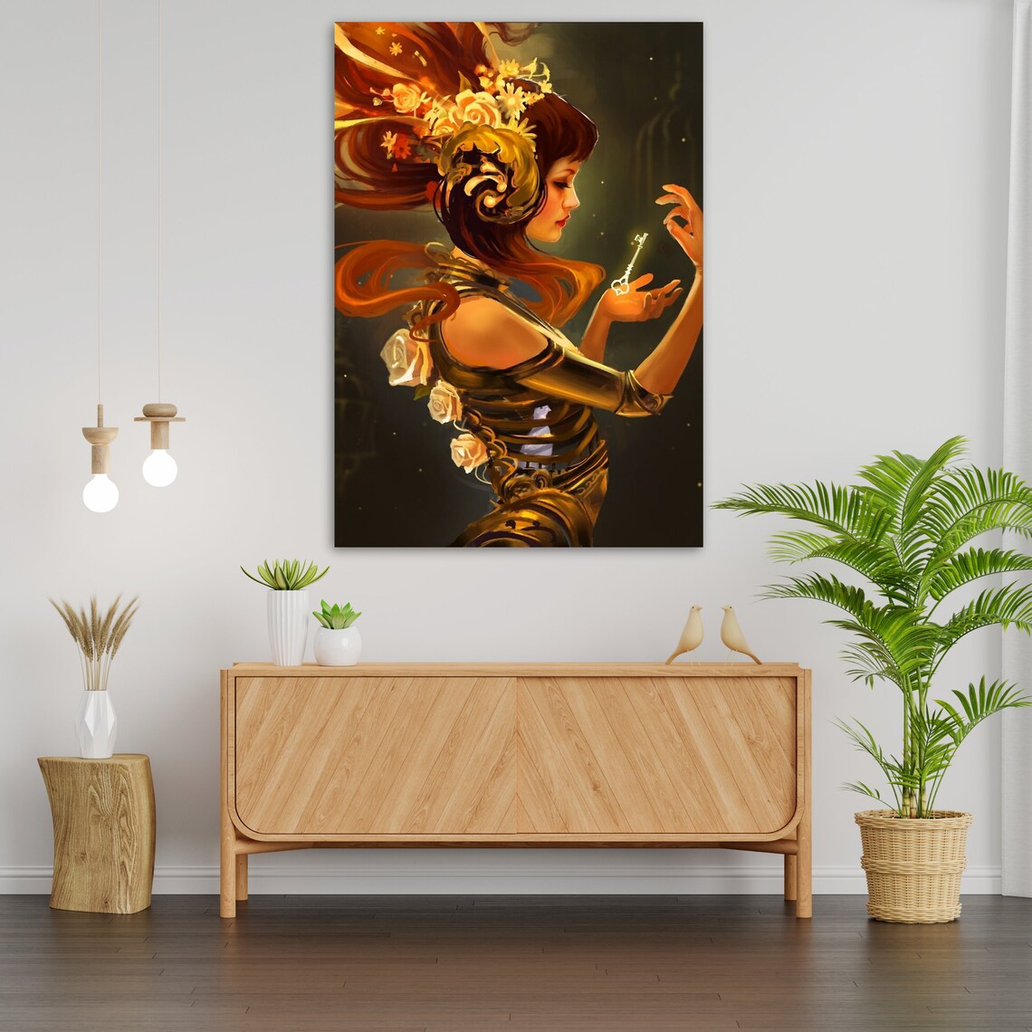 Steampunk Girl With Gears And Glowing Key Fantasy Digital Art Wall Poster - Image 4