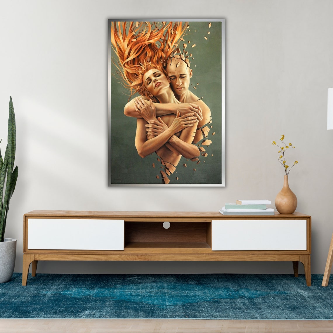 Surreal Hugging Couple Wall Art Print - Image 2