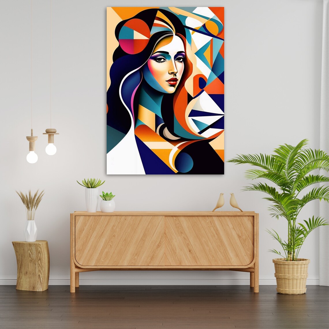 Colorful Cubist Woman Face Geometric Portrait Modern Art Poster - Image 4