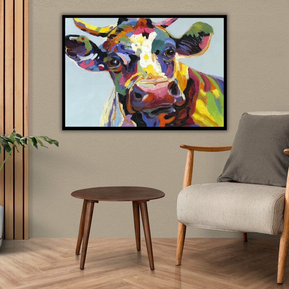 Colorful Pop Art Cow Face Abstract Vibrant Farm Animal Portrait Poster - Image 2
