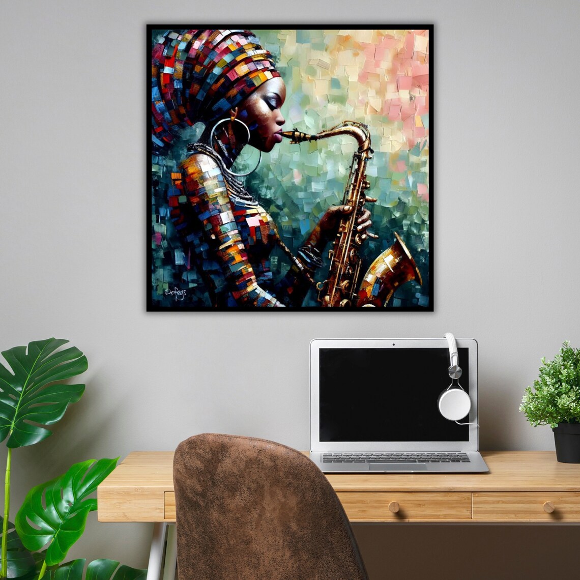 African Woman Playing Saxophone Art Jazz Music Wall Decor Ready To Hang - Image 4