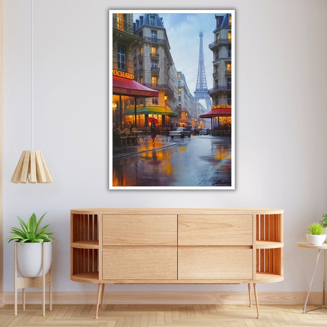 Rainy Paris Street Eiffel Tower Evening Cafe Scene Oil Painting Poster - Image 4