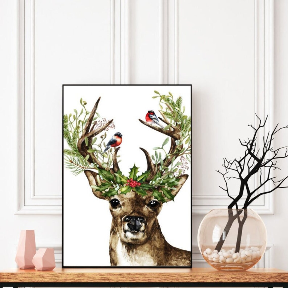 Woodland Deer Art Print, Watercolor Christmas Decor - Image 2