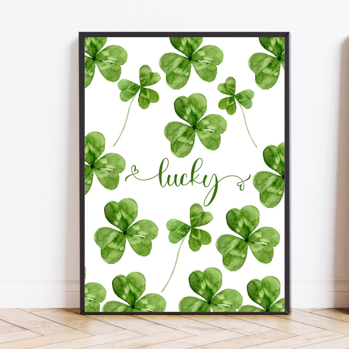 Lucky Shamrock Watercolor Poster St Patricks Day Green Decor - Image 2
