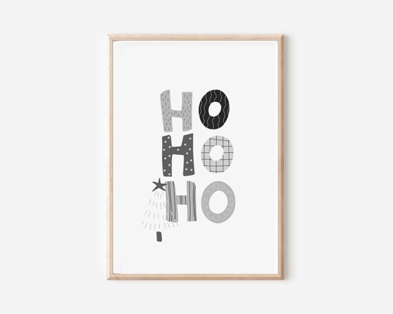 Ho Ho Ho Patterned Letters Scandinavian Christmas Tree Minimal Poster