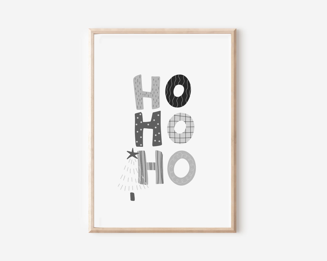 Ho Ho Ho Patterned Letters Scandinavian Christmas Tree Minimal Poster