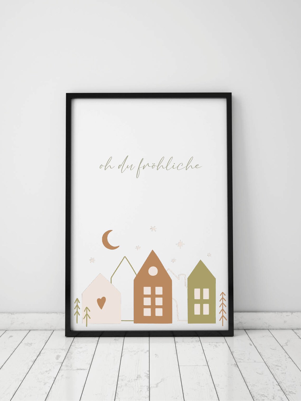 Oh Du Frohliche German Winter Village Houses Minimalist Art Poster - Image 2