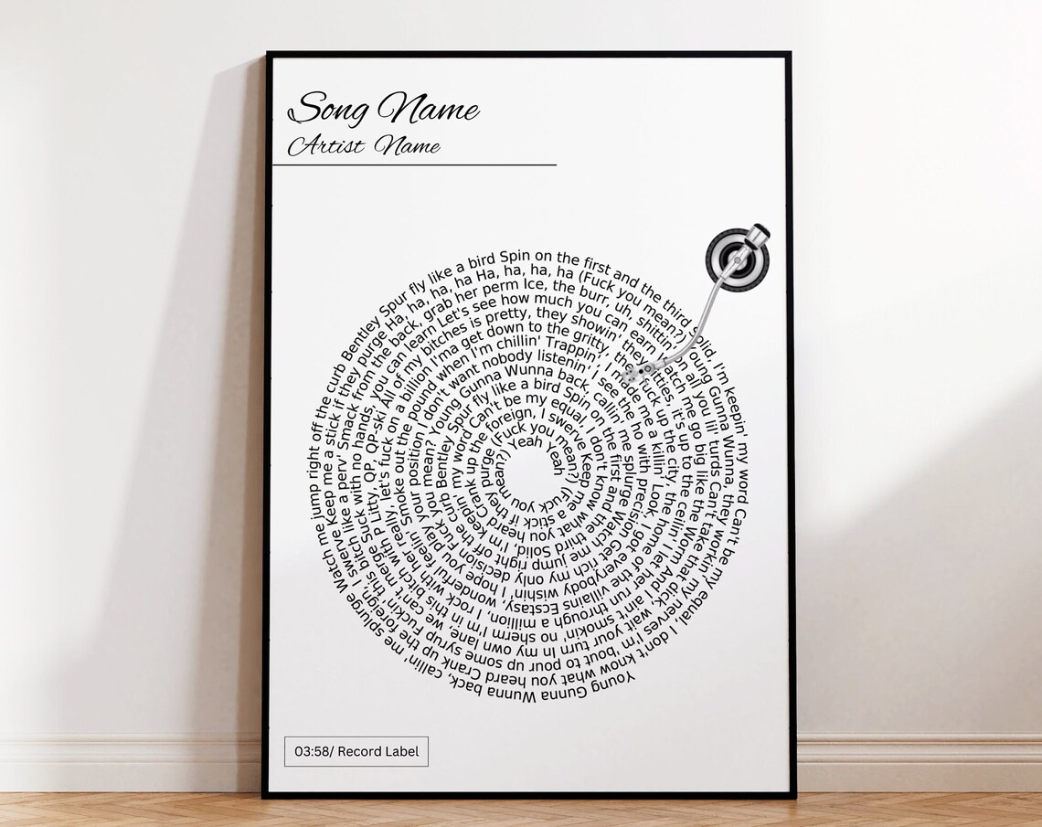 Custom Song Poster, Personalized Anniversary Art Print