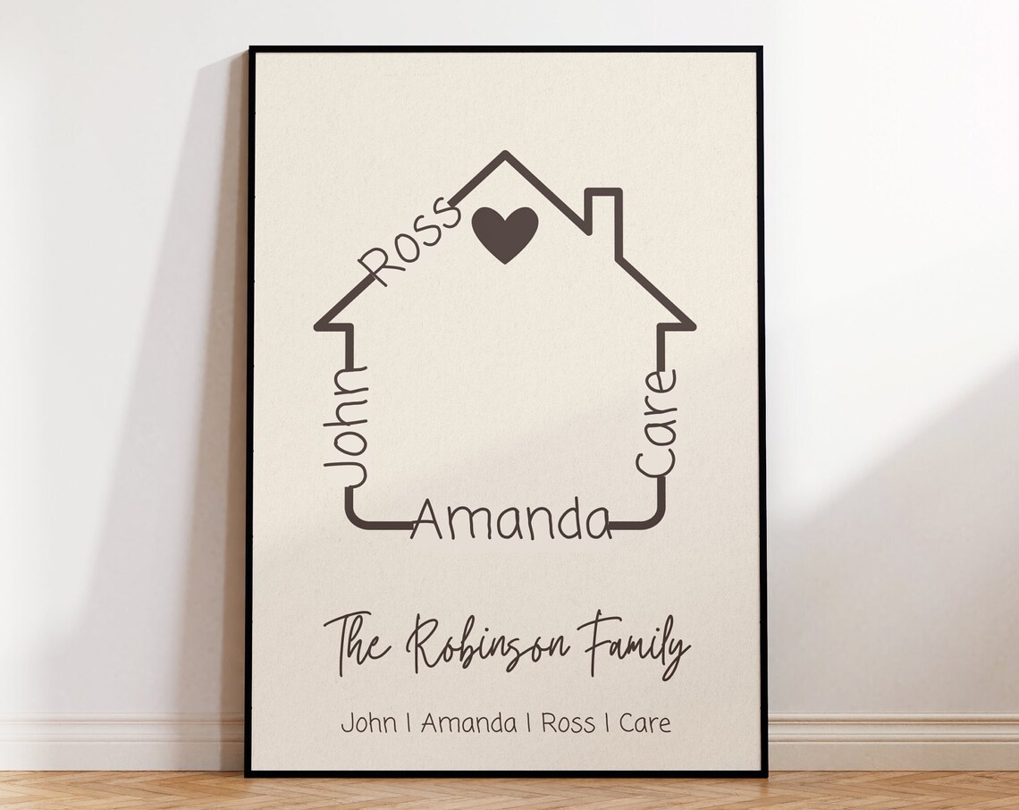 Custom Family Names House Outline Personalized Keepsake Gift Poster