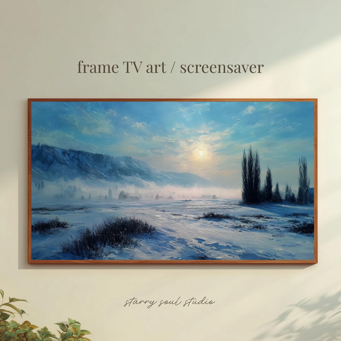 Misty Winter Valley Morning Sun Snowy Mountains Oil Painting TV Poster