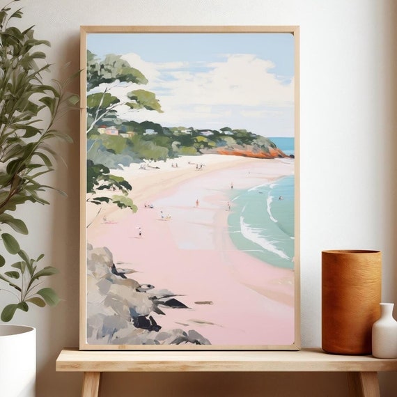Australian Beach Print Noosa Painting Ocean Art Coastal Wall Pink Giclee