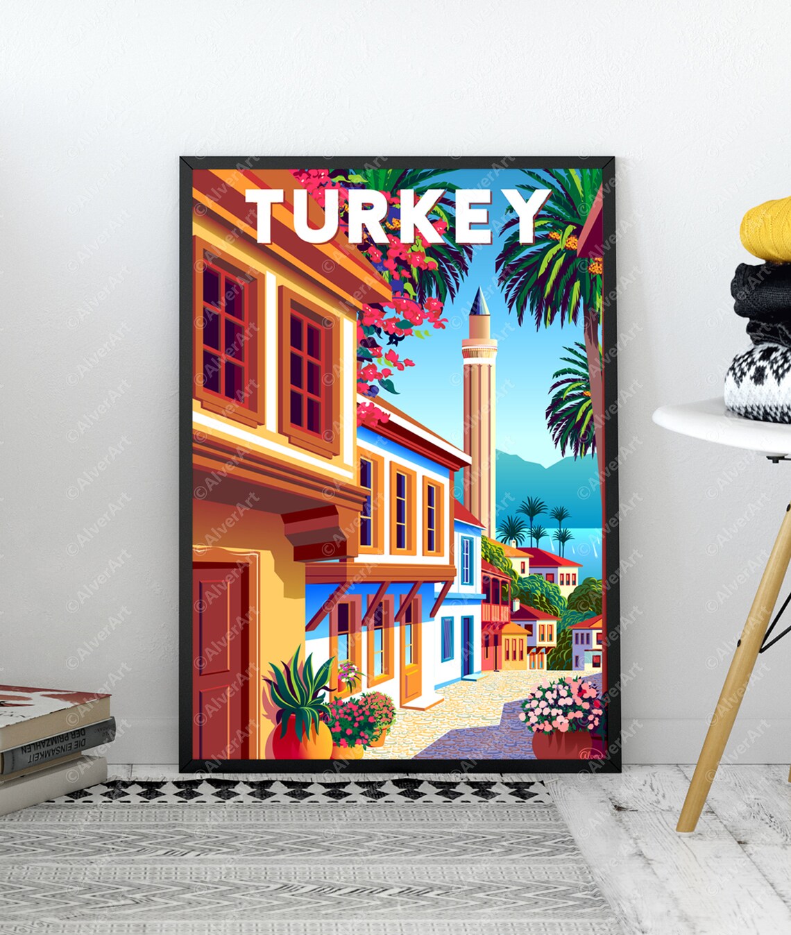 Turkey Old Town Street Minaret Ottoman Houses Coastal Travel Poster - Image 3