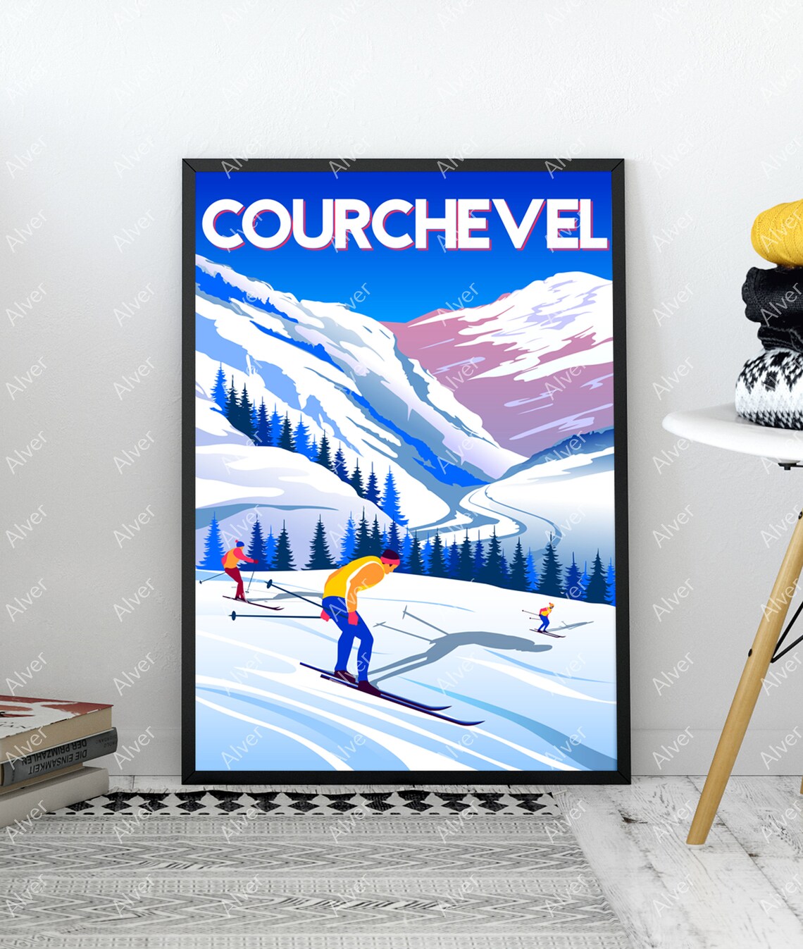 Courchevel French Alps Skiers Snowy Slopes Vintage Travel Poster - Image 3