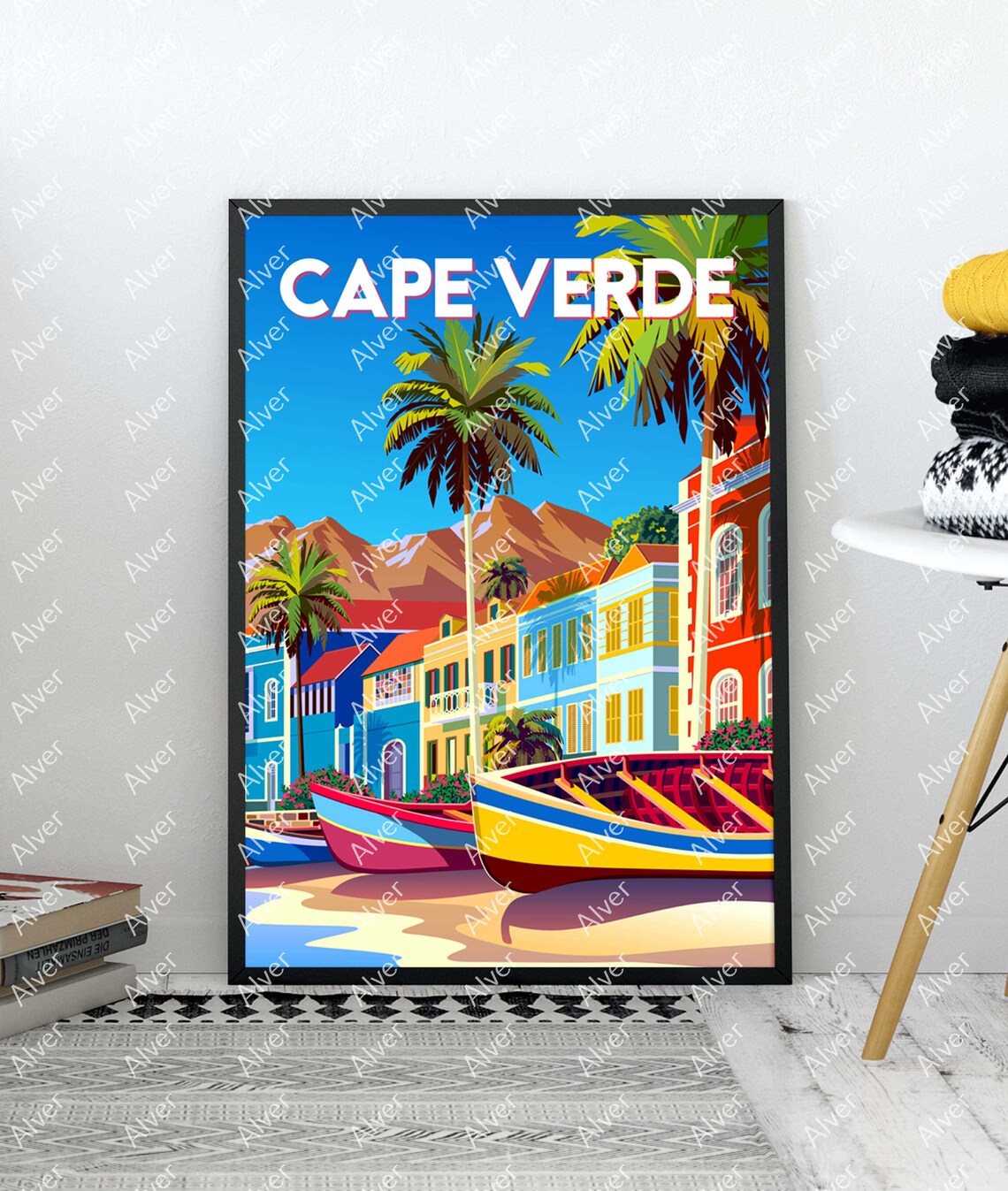 Cape Verde Africa Colorful Boats Colonial Harbor Retro Travel Poster - Image 3