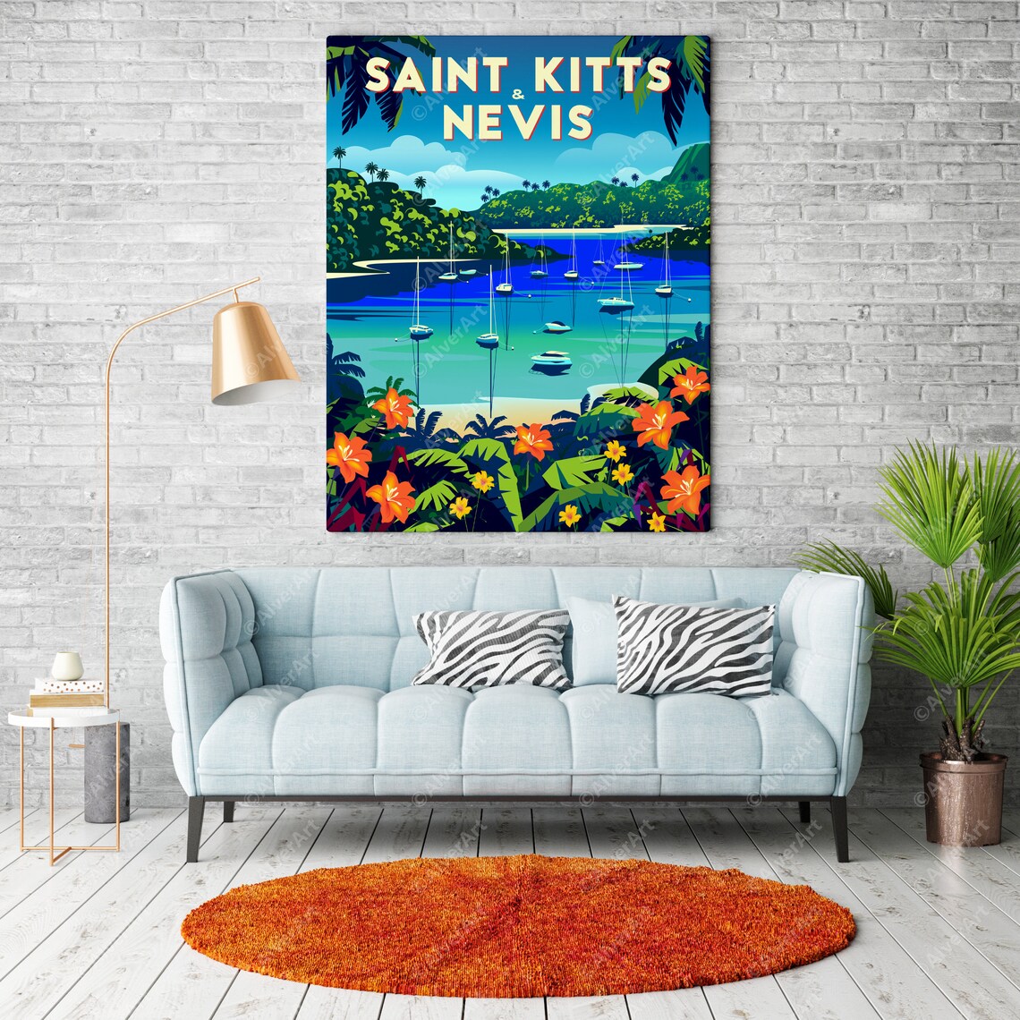 Saint Kitts and Nevis Harbor Sailboats Tropical Vintage Travel Poster - Image 2
