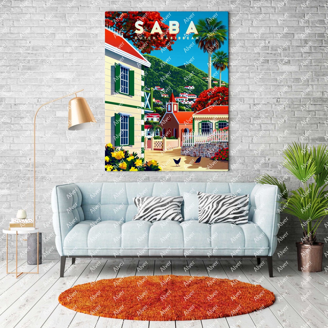 Saba Dutch Caribbean Colonial Street Mountain Village Travel Poster - Image 2