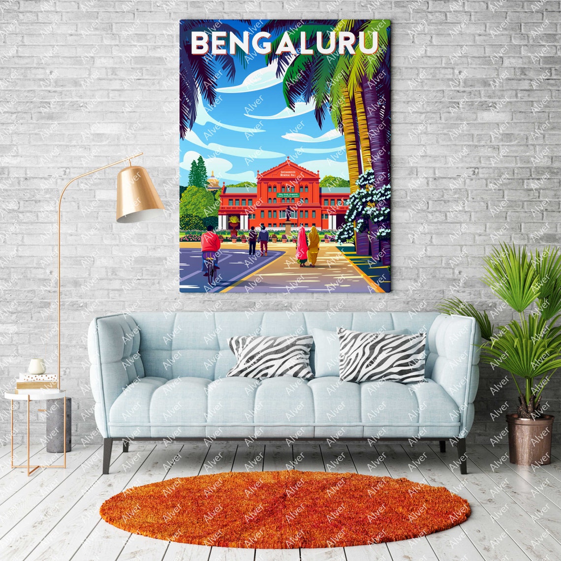 Bengaluru India Memorial Hall Palm Trees Retro Travel Poster - Image 2