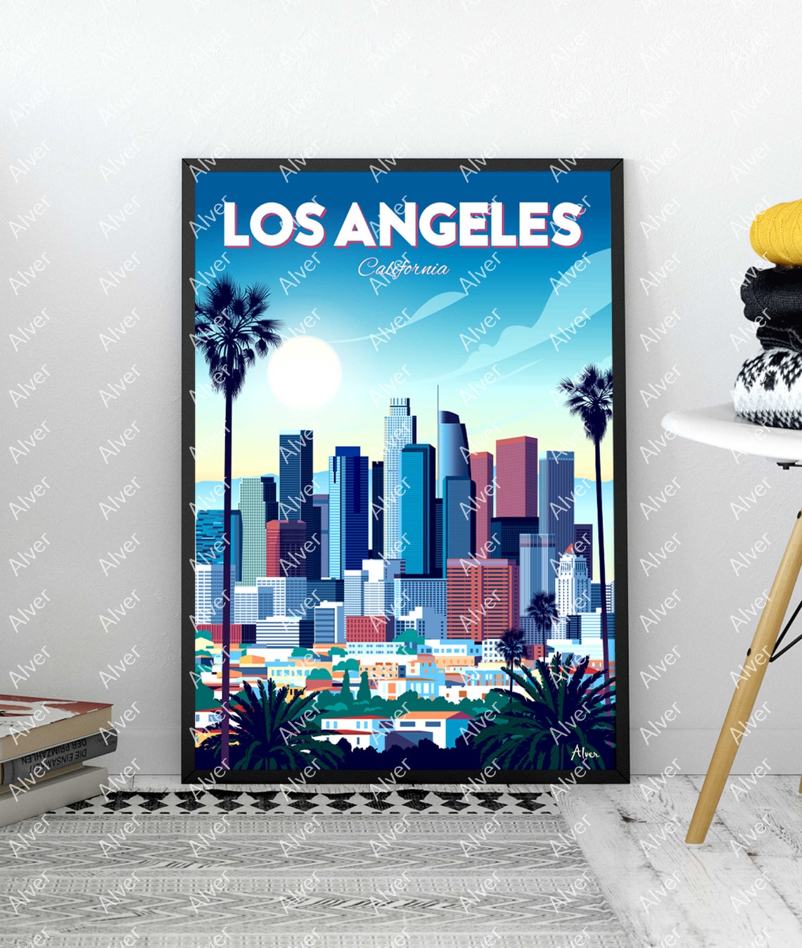 Los Angeles California Downtown Skyline Palms Retro Travel Poster - Image 3
