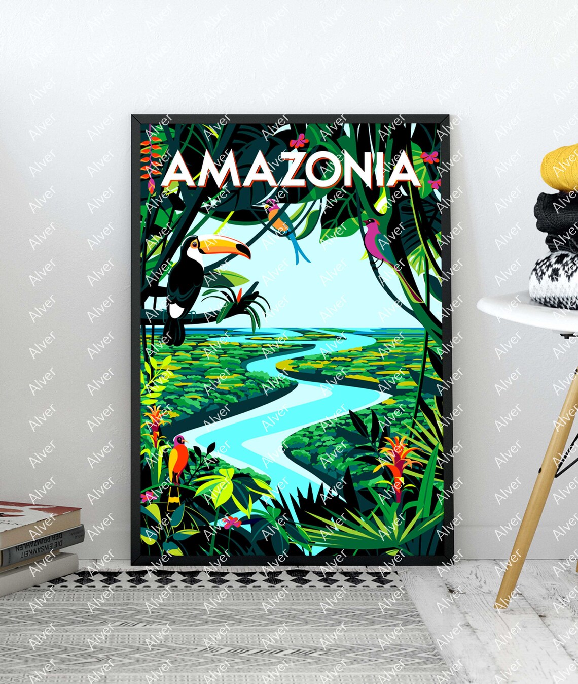 Amazonia Brazil Rainforest River Toucan Jungle Wildlife Travel Poster - Image 3