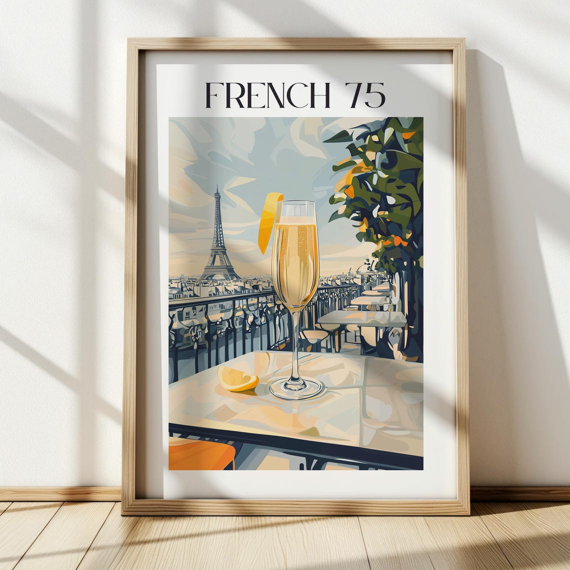 French 75 Champagne Flute Paris Eiffel Tower Elegant Bar Poster