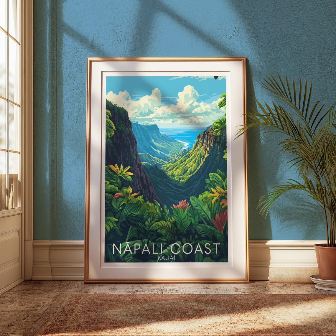 Napali Coast Kauai Lush Tropical Valley Ocean View Travel Poster