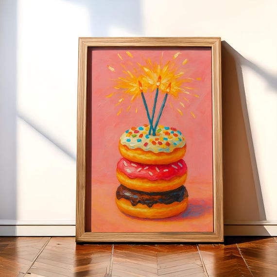 Sparkling Donut Stack Art Print, Birthday Decor