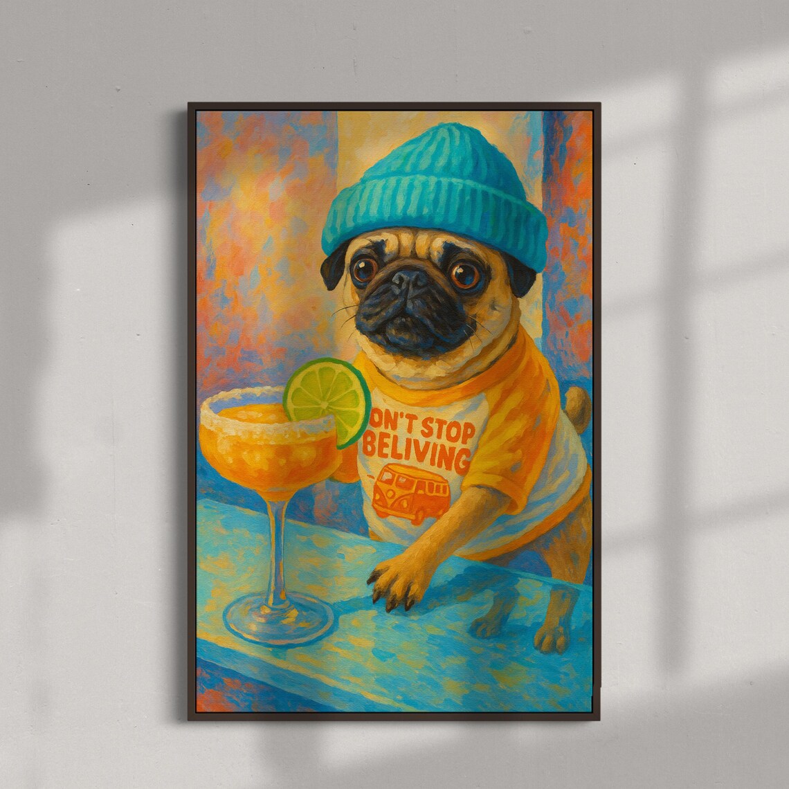 Pug Life Margarita Mood, Retro Pop Art Decor