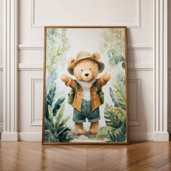 Cute Bear Explorer Safari Jungle Kids Nursery Adventure Art Print