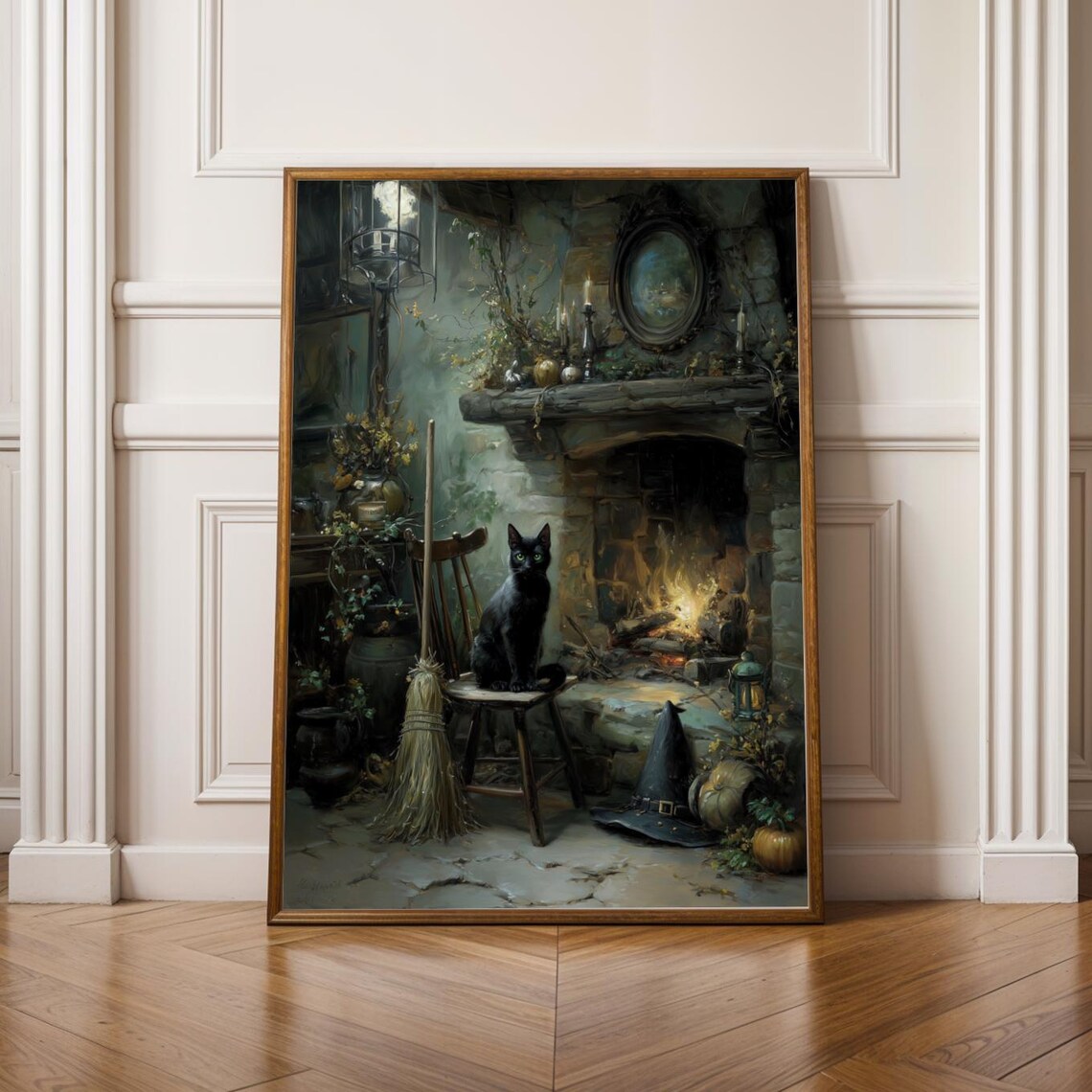 Black Cat Witchy Halloween Gothic Wall Art Print