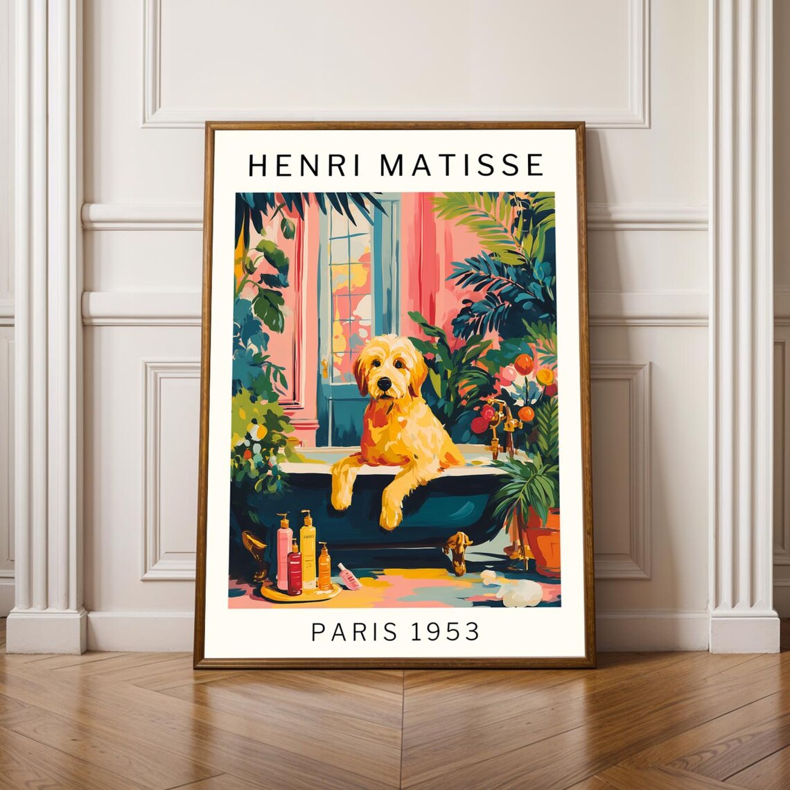 Matisse Golden Doodle Bathtub Vintage Gouache Art Print