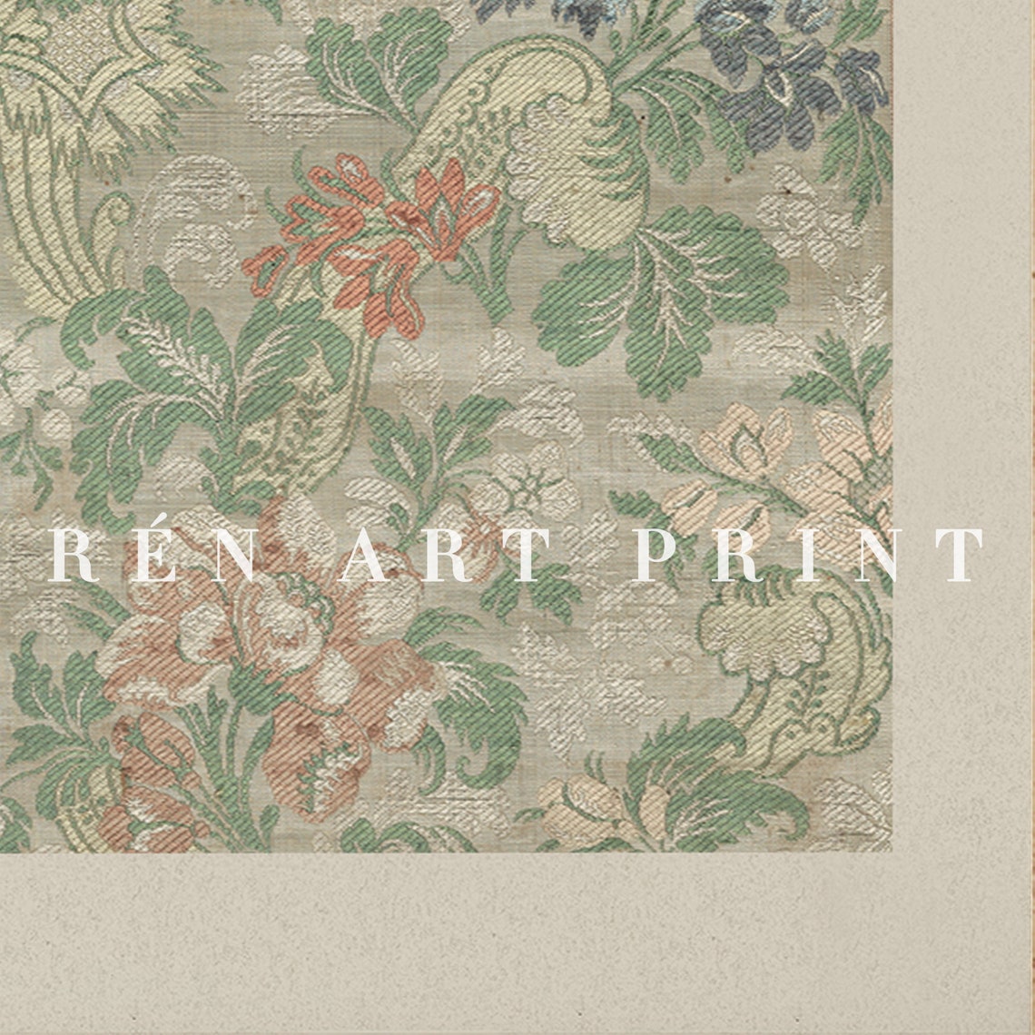 Vintage Floral Tapestry Pattern Pink and Blue Damask Art Print - Image 3
