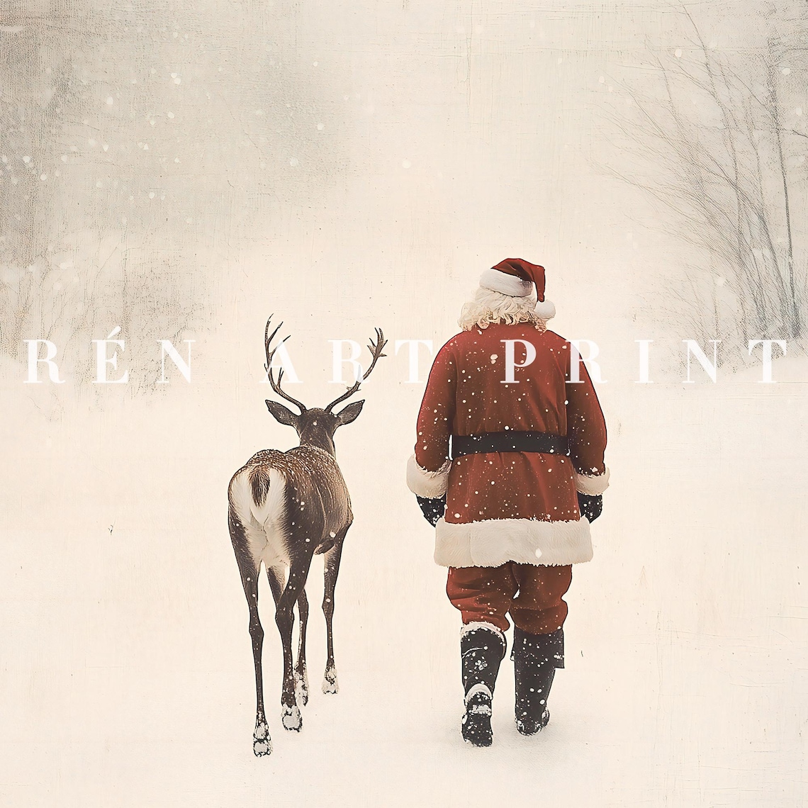 Santa Claus Reindeer Vintage Christmas Art Print - Image 3