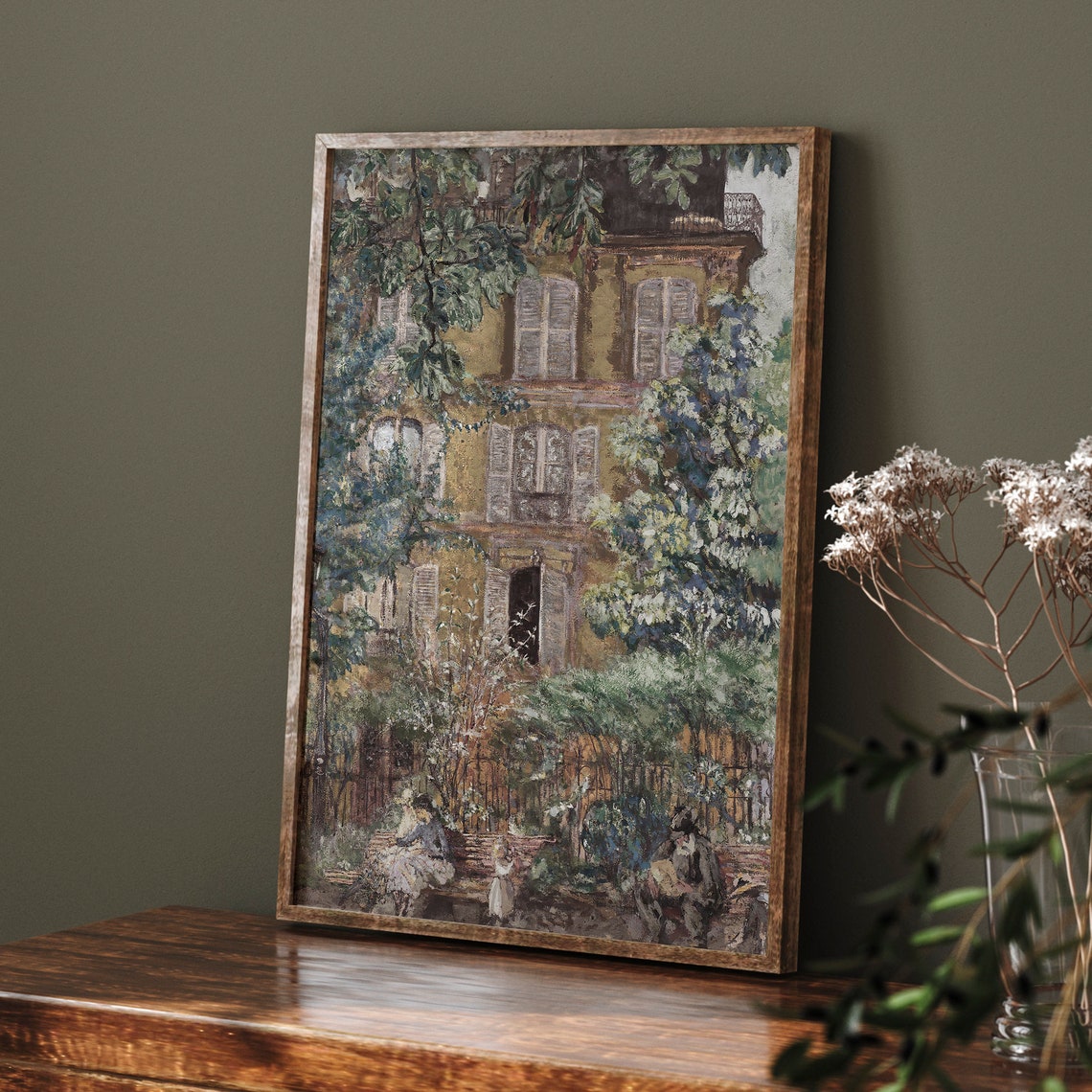 Old Townhouse Courtyard with Chestnut Trees Vintage European Art Print - Image 3