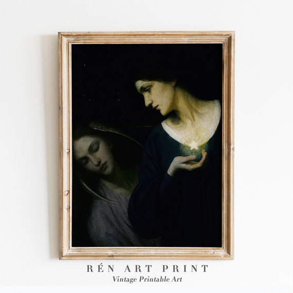 Moody Mythology Wall Art Night And Her Daughter Sleep Print Dark Academia Art Antique Woman Portrait Dark Wall Art