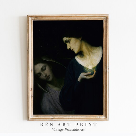 Night and Her Daughter Sleep Mythology Painting Vintage Print