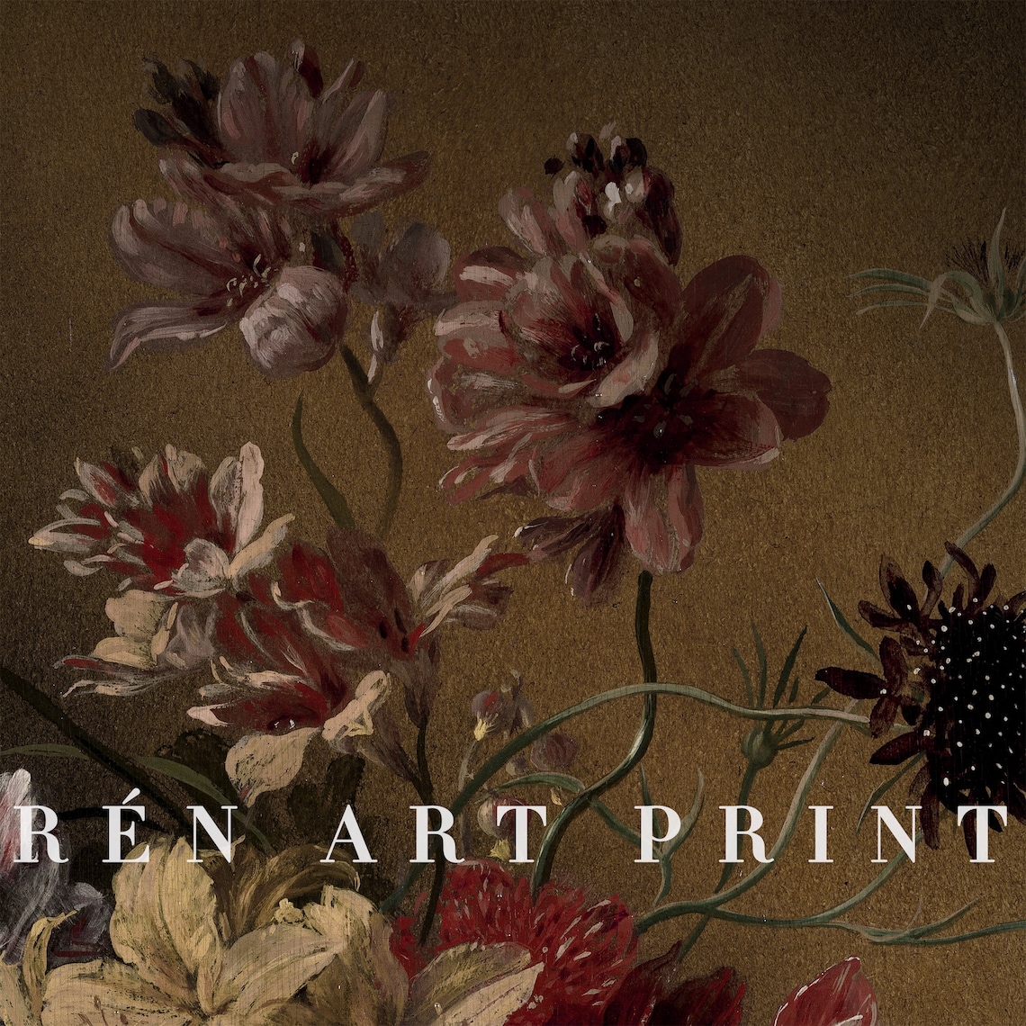 Moody Botanical Flower Painting, Vintage Farmhouse Art Print - Image 3