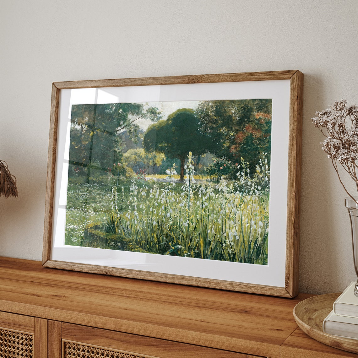 Sunlit Garden Meadow with Tall White Blossoms Vintage Floral Art Print - Image 3