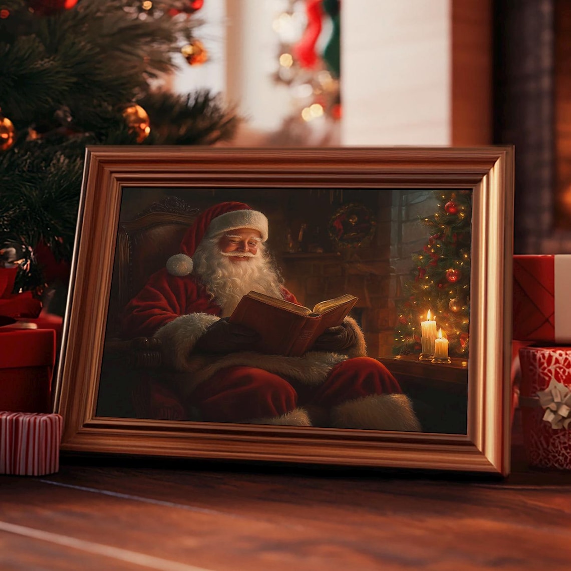 Antique Santa Vintage Christmas Art Print - Image 2